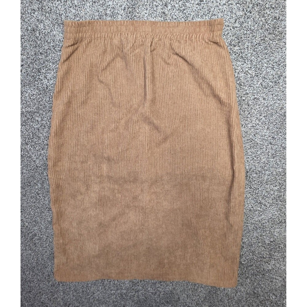 Promesa Ribbed Pencil Skirt Size Large Brown Pull On Neutral Office Classic